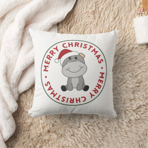 Almofada Hippo Feliz Natal Animais de inverno Hippos Jogam