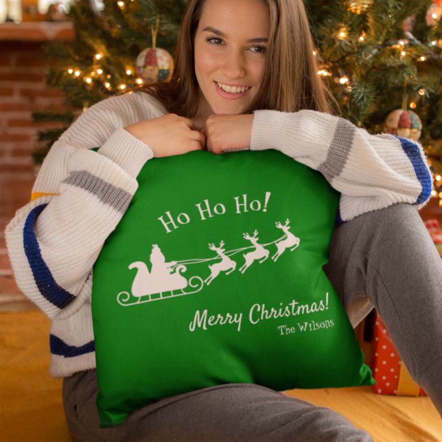 Almofada Ho Ho Feliz Natal com Papais noeis, Verde (Criador carregado)