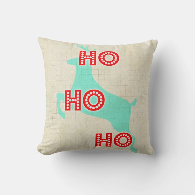 Almofada ho ho ho rena vermelha azul natal (Frente)