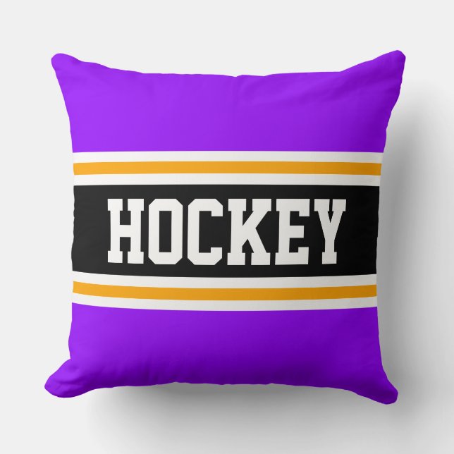 Almofada HOCKEY Bright Purple Black Yellow Athletic Stripes (Frente)