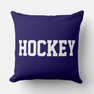 Almofada HOCKEY Diversão Atlética Texto Branco Sobre Azul-N