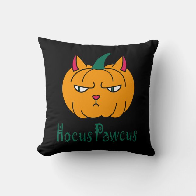Almofada Hocus pawcus Halloween abóbora gengibre magia (Frente)