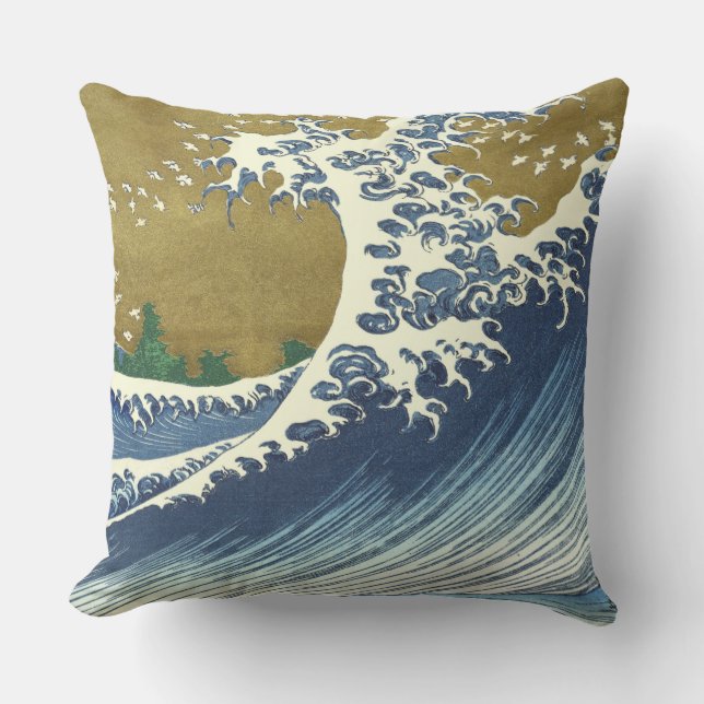 Almofada Hokusai Big Wave Japão Vintage Ocean (Frente)