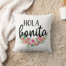 Almofada Hola Bonita Rosas Espanhol Tipografia Moderna