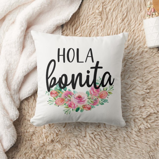 Almofada Hola Bonita Rosas Espanhol Tipografia Moderna (Cobertor)