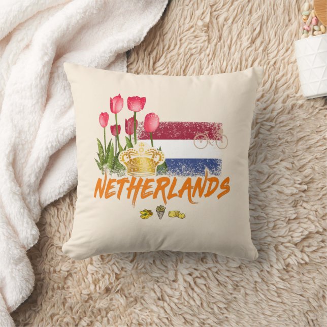 Almofada Holanda Vintage Holland Flag e Dutch Tulip (Cobertor)