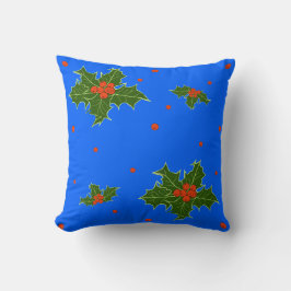 Almofada Holly (Ilex) Motif de Natal em Azul Festivo