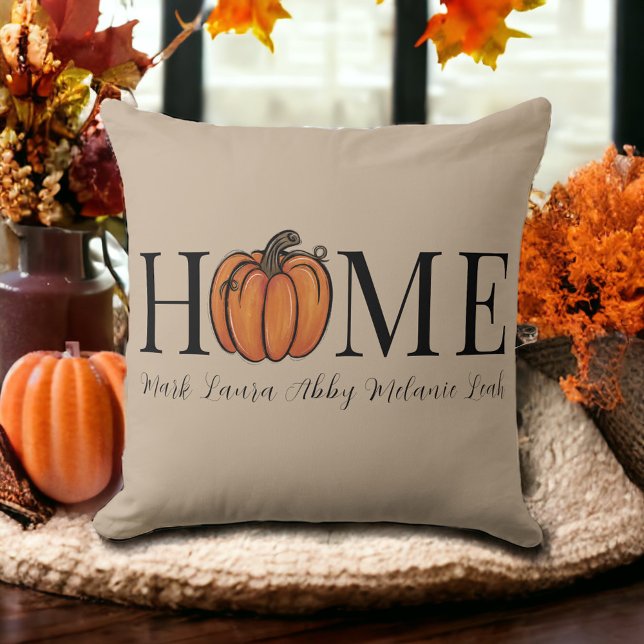 Almofada Home Fall Pumpkin Personalizado Nomes da Família B (Criador carregado)