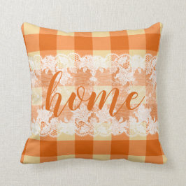 Almofada Home script gingham orange farm padrão
