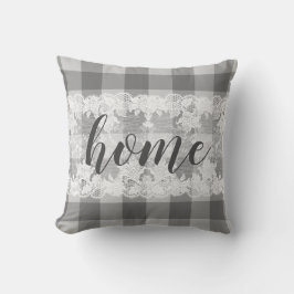 Almofada Home script gingham preto white
