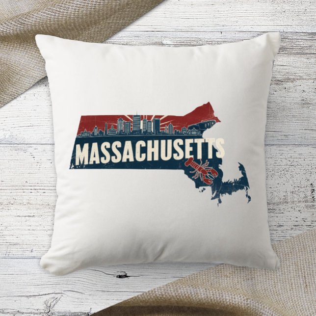 Almofada Home State Retro Color Massachusetts (Criador carregado)