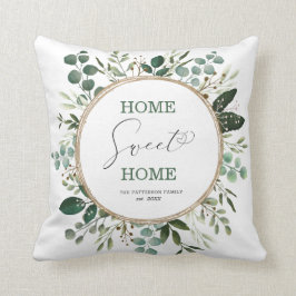 Almofada Home Sweet Home Elegante Watercolor Greenery