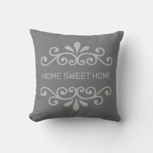 Almofada Home Sweet Home & Floral Vetor na Cinza