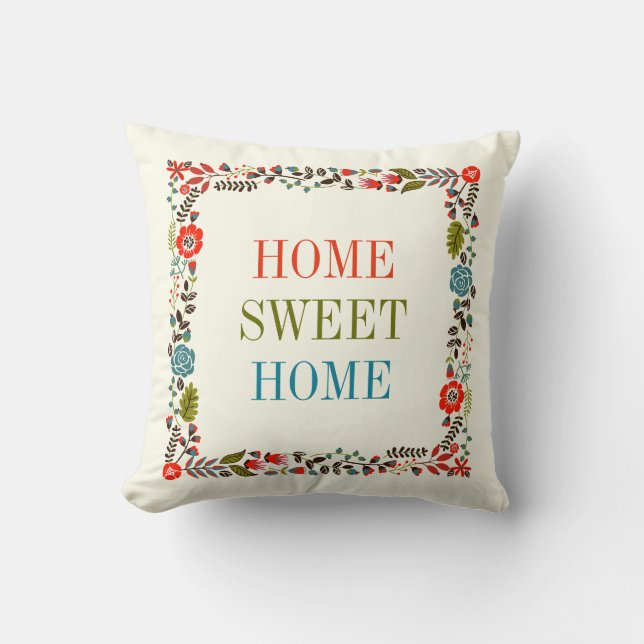 Almofada "HOME SWEET HOME" primavera floral, vermelho (Frente)