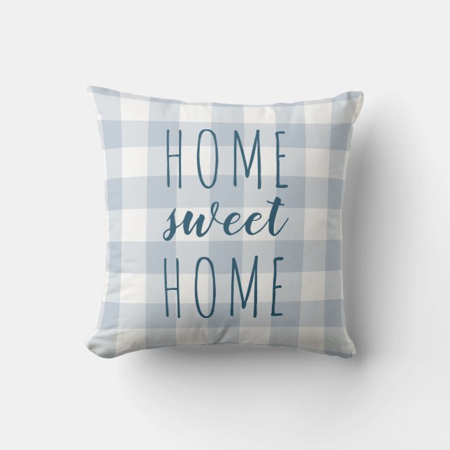 Almofada Home Sweet Home Slate Blue and White Gingham (Frente)