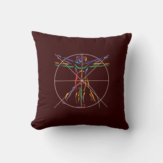 Almofada Homem de Anatomia da DaVinci nas cores de Chakra (Frente)