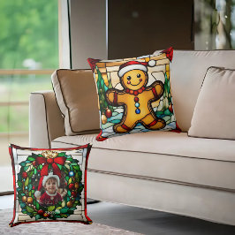 Almofada Homem de Gengibre de Natal Vidro Manchado Falso