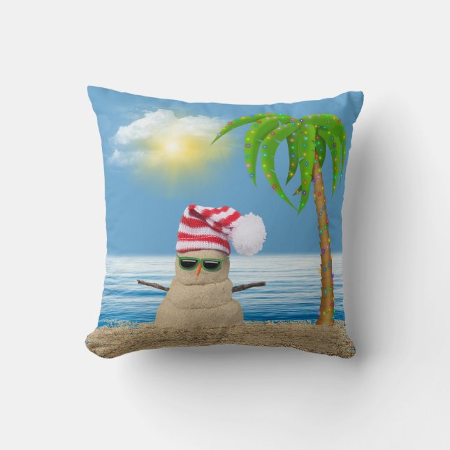 Almofada Homem de Neve Tropical com Palm Tree (Frente)