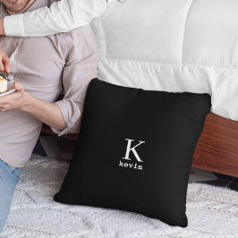 Almofada Homem monograma nome personalizado preto e branco 