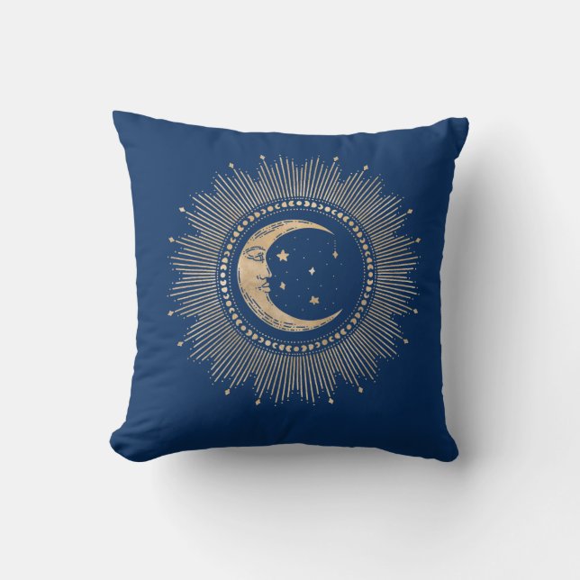 Almofada Homem Vintage na Lua Estrelas Mandala (Frente)
