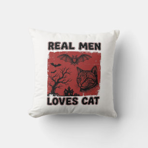 Almofada Homens de Verdade Amam Camiseta Vintage de Gato de