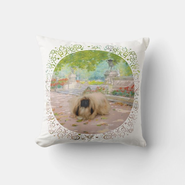 Almofada Honey Pekingese em Floral Setting (Frente)