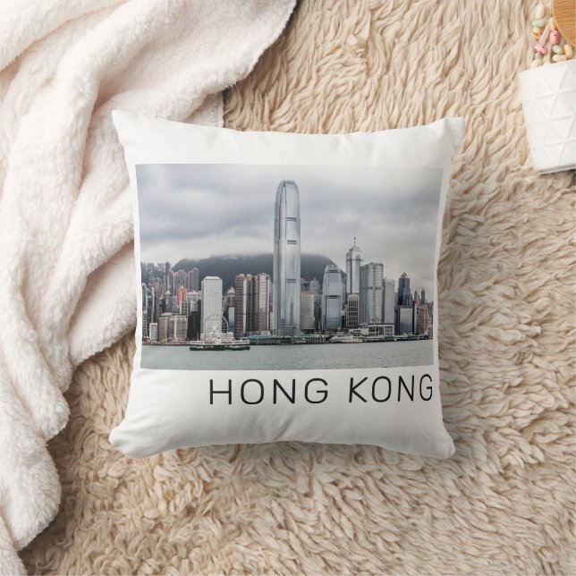 Almofada Hong Kong Island Skyline Retro Cityscape Vintage (Cobertor)