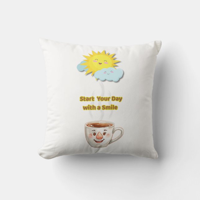 Almofada Hora do Café – Xícara Sorridente Fofa (Frente)
