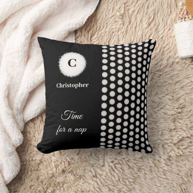 Almofada Hora do monograma preto e branco para uma soneca (Cobertor)