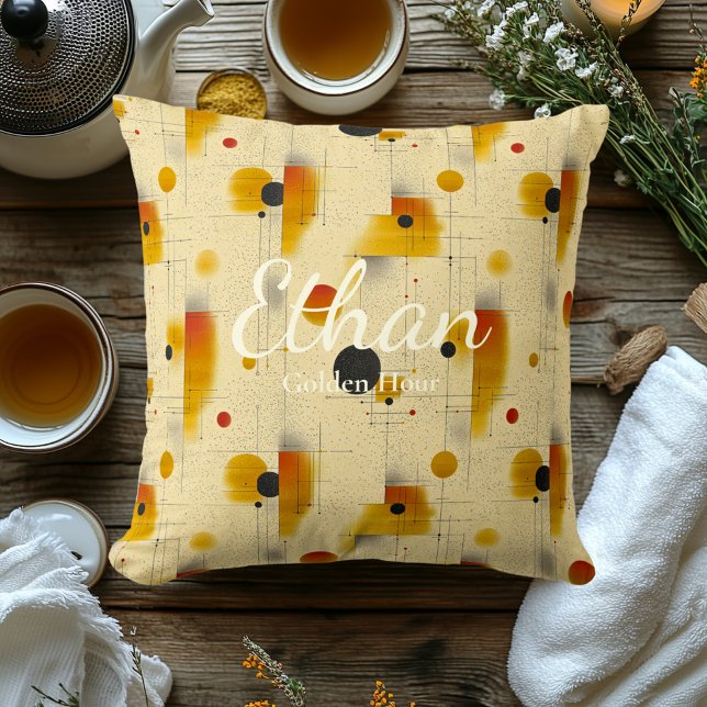 Almofada Hora do ouro - Ênfase Geométrica Dourada e Creme (Criador carregado)