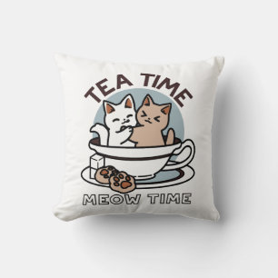 Almofada Hora do Tea Meow - Design de Gato e Chá