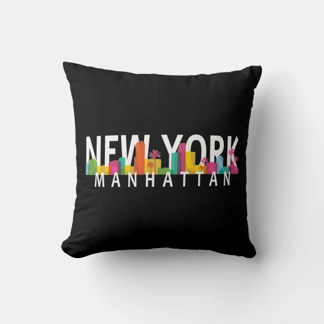 Almofada Horizonte de Manhattan em Nova York com palmeiras (Frente)