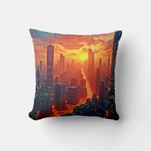 Almofada Horizonte Dourado: Arte do Pôr do Sol na Cidade Ra