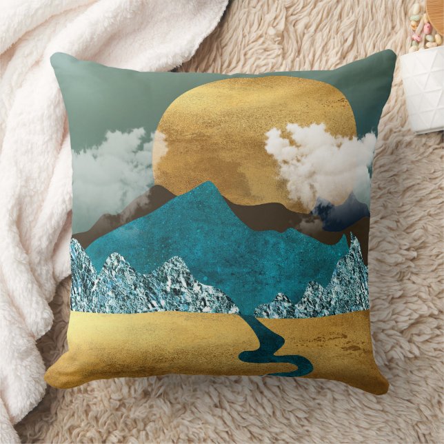 Almofada Horizonte Dourado com Montanhas Azuis (Cobertor)