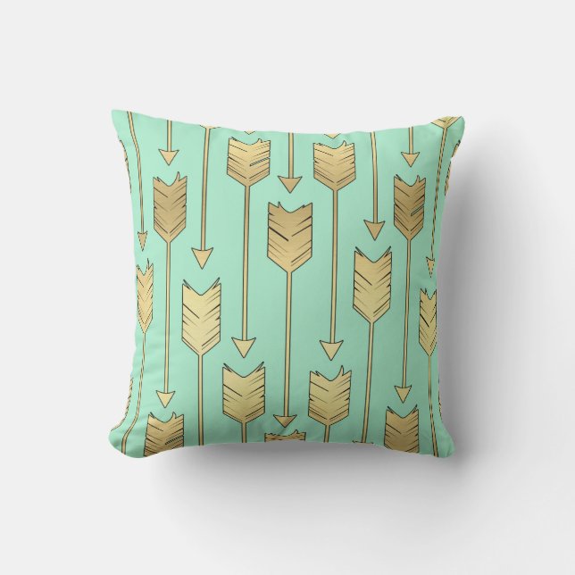 Almofada Hortelã de Boho e teste padrão Dourado das setas (Frente)