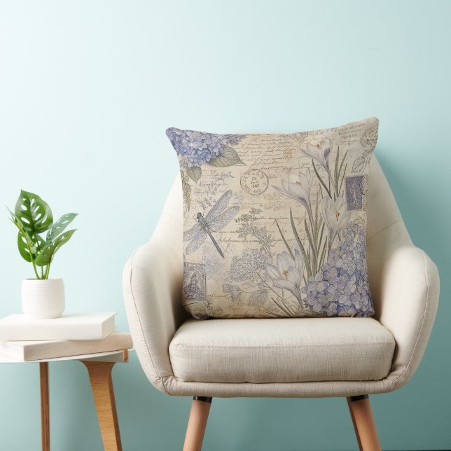 Almofada Hortênsia e Libélula Shabby Chic Roxa (Cadeira)
