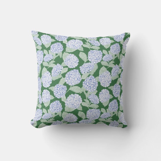 Almofada Hortênsia Floral Azul e Verde (Frente)