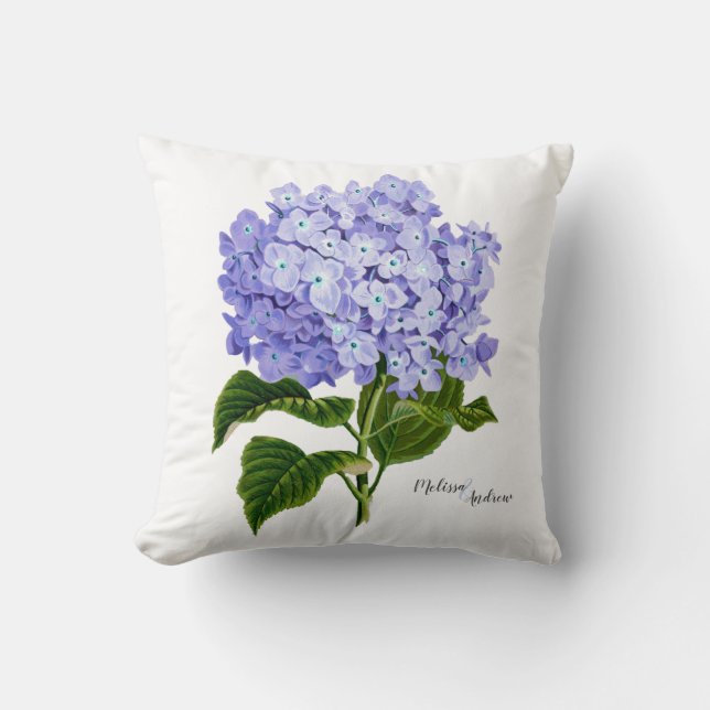 Almofada Hortênsia Lavanda Botânica Floral Personalizada (Frente)