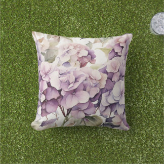 Almofada Hortênsias em aquarela rosa elegante roxo
