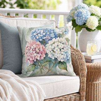 Almofada Hortênsias Floral Rosa Azul Branco Botânico