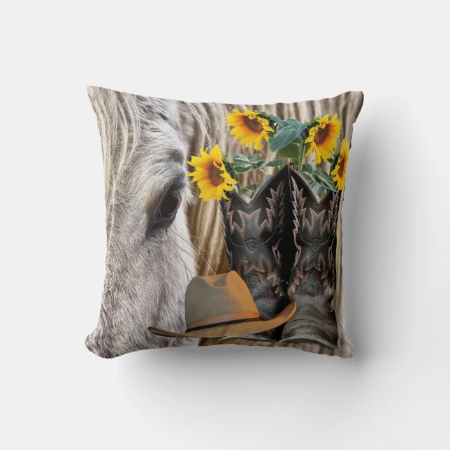 Almofada Horto Boots Cowboy Hat Sunflower (Frente)