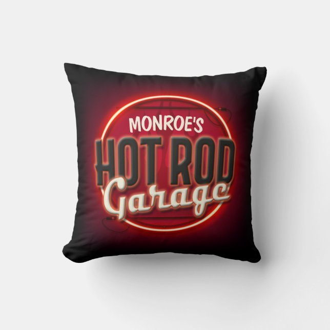 Almofada Hot Rod Flames Nome Personalizado Garagem Personal (Frente)