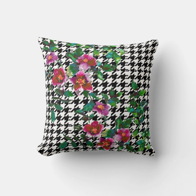Almofada Houndstooth, cor-de-água rosa, Elegante (Frente)