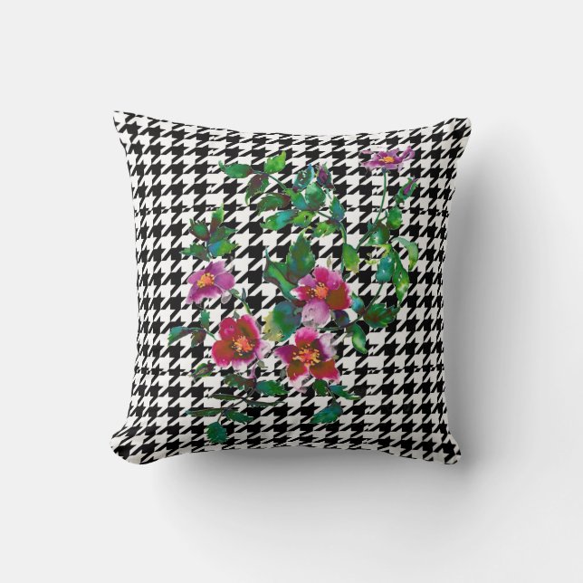 Almofada Houndstooth, cor-de-água rosa, Elegante (Frente)