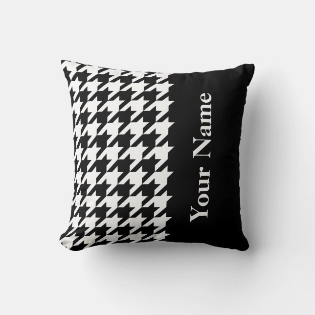 Almofada Houndstooth elegante preto com nome (Frente)