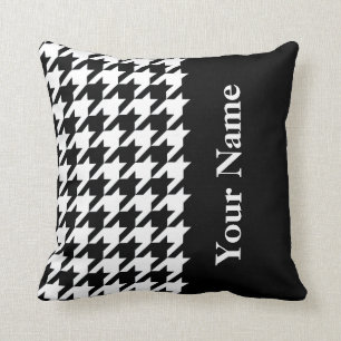 Almofada Houndstooth elegante preto com nome