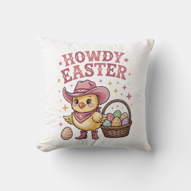 Almofada Howdy Easter Chick Cute Egg Hunt Spring Farm (Frente)