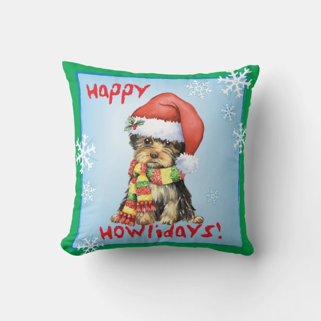 Almofada Howlidays feliz Yorkie (Frente)