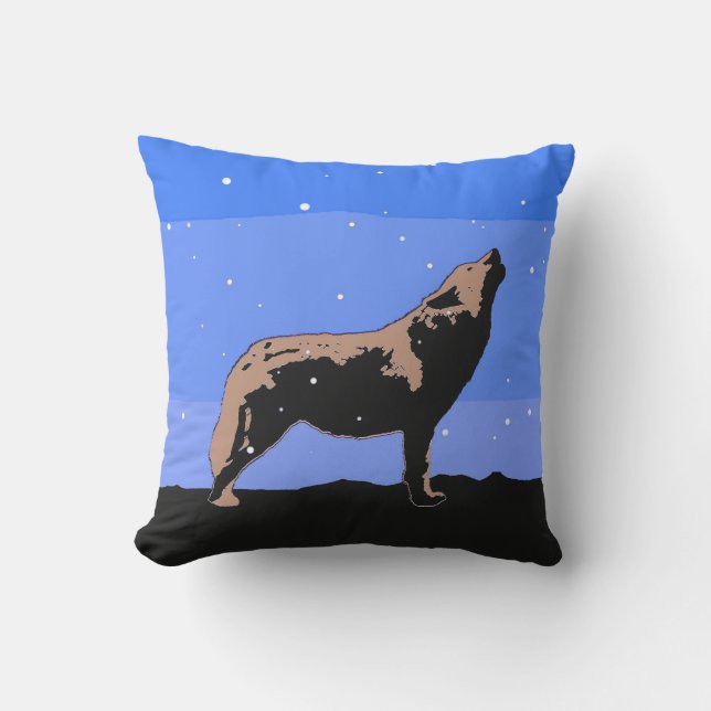 Almofada Howling Wolf no inverno - Arte original sobre a vi (Frente)