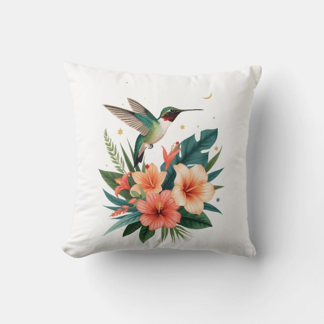 Almofada Hummingbird Bloom Throw Pillow (Frente)